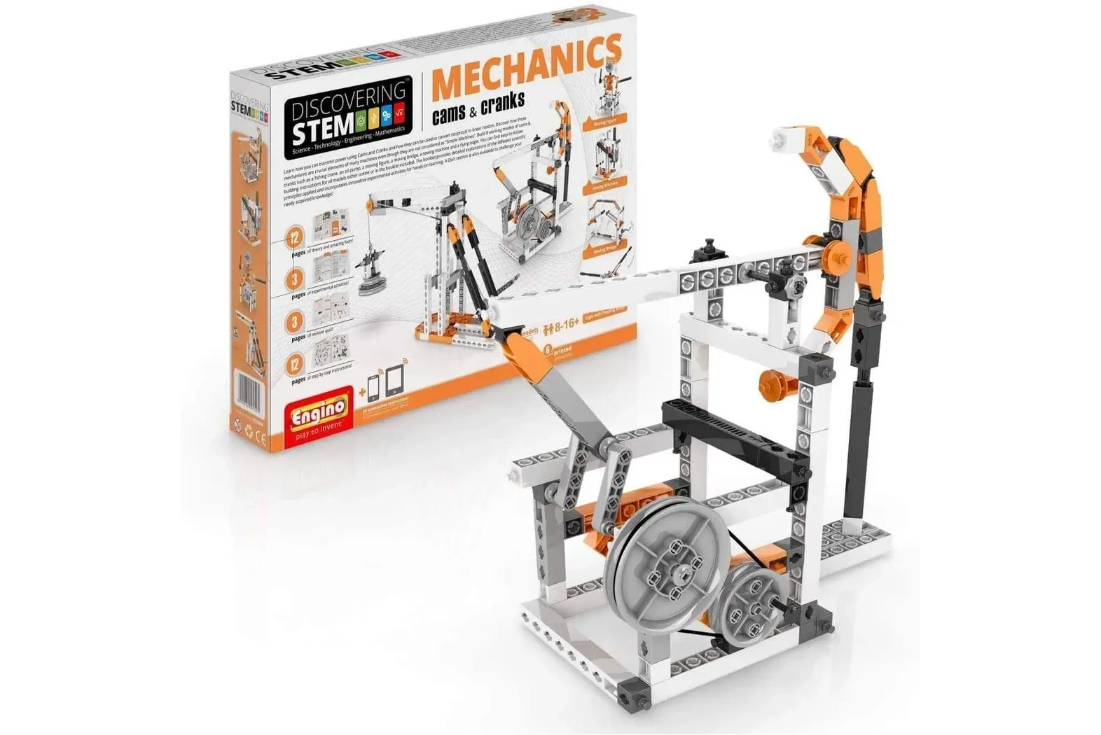 Engino STEM Mechanics kit box with a built machine model